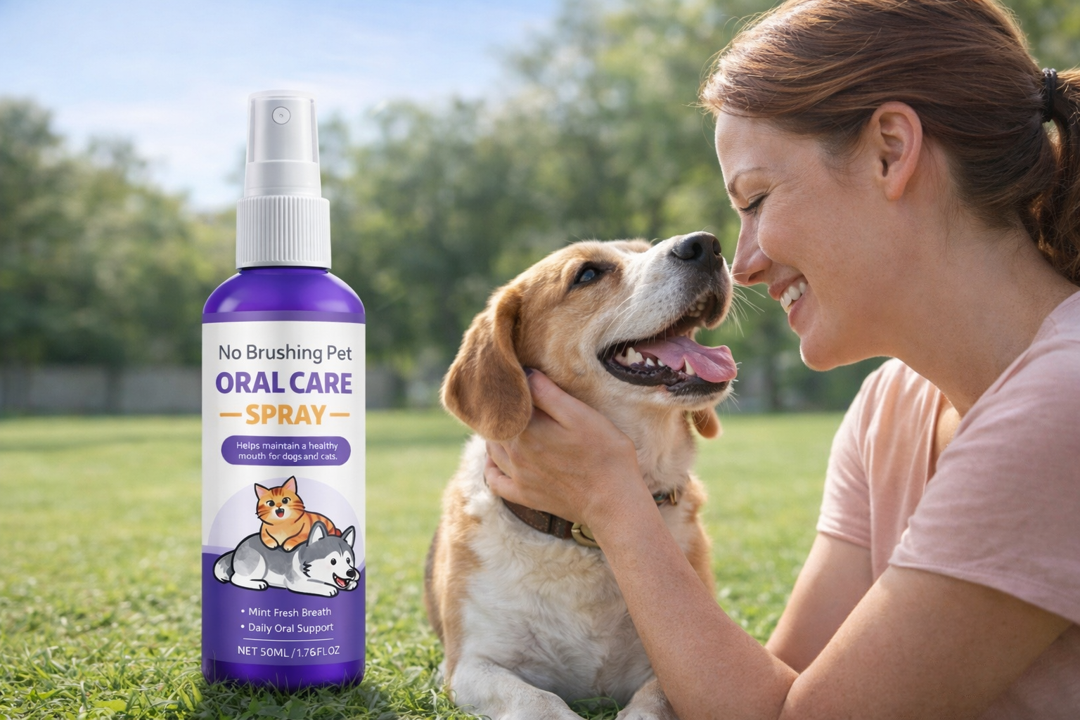 CheerfulPaws Brush Free Pet Dental Spray Water Additive Breath Freshener & Teeth Cleaning Solution